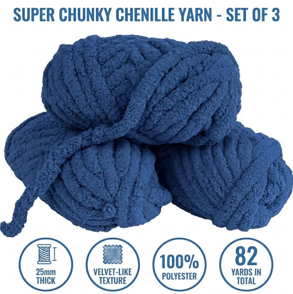 Colorations® Super Chunky Chenille Yarn, Navy - Set of 3