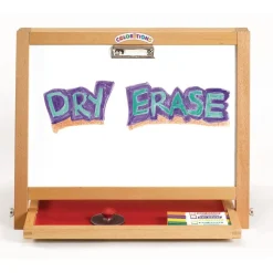 Colorations® Tabletop Easel featuring magnetic dry erase board, chalkboard and clips to hold paper