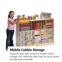 15-Cubbie Sectional Mobile Storage with Clear Trays