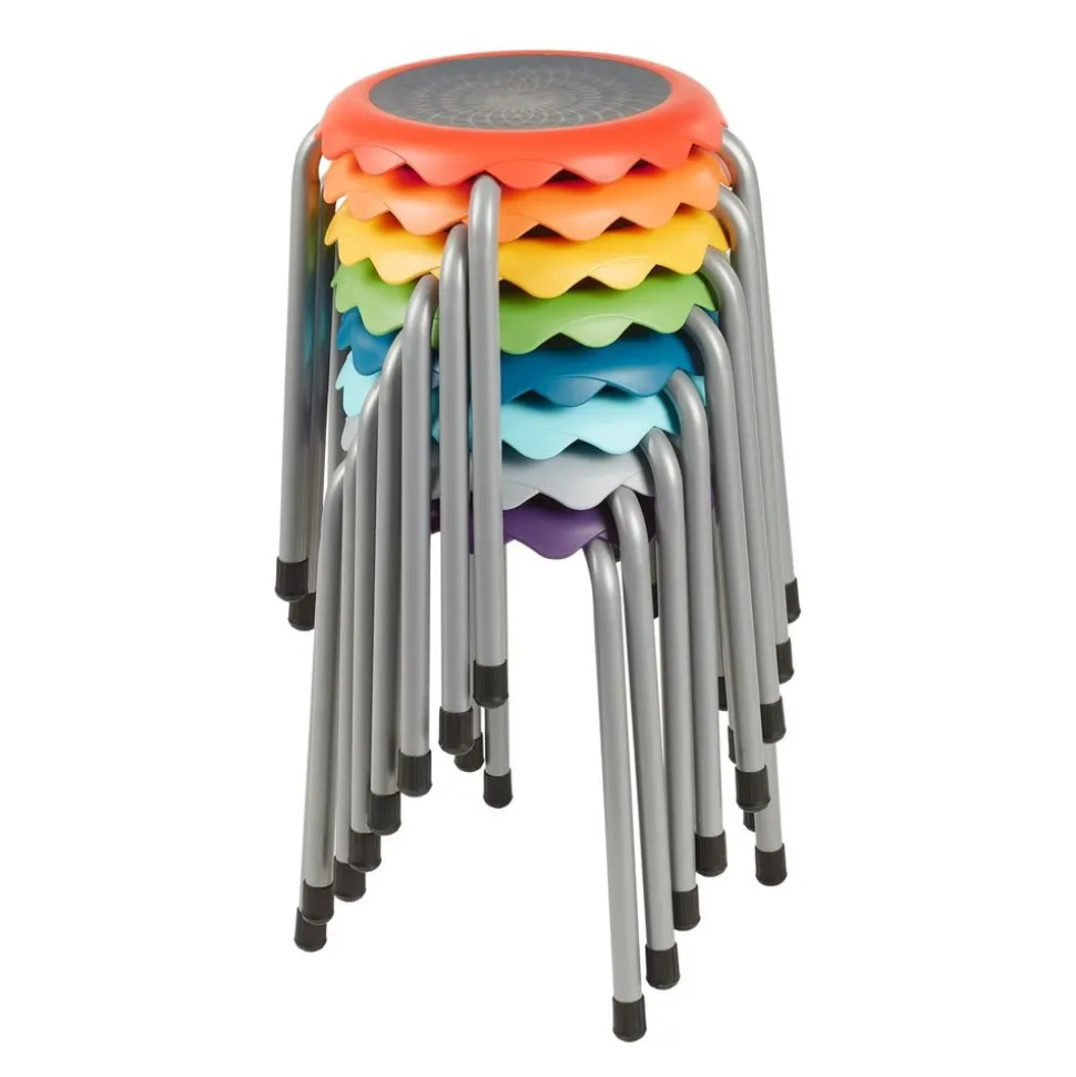 Daisy Stackable Stool Set, Colorful Flexible Seating, 17in Seat Height, 8-Piece