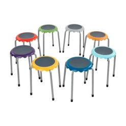 Daisy Stackable Stool Set, Colorful Flexible Seating, 17in Seat Height, 8-Piece