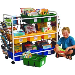 Deluxe Book Browser Cart with Tubs & Display Racks