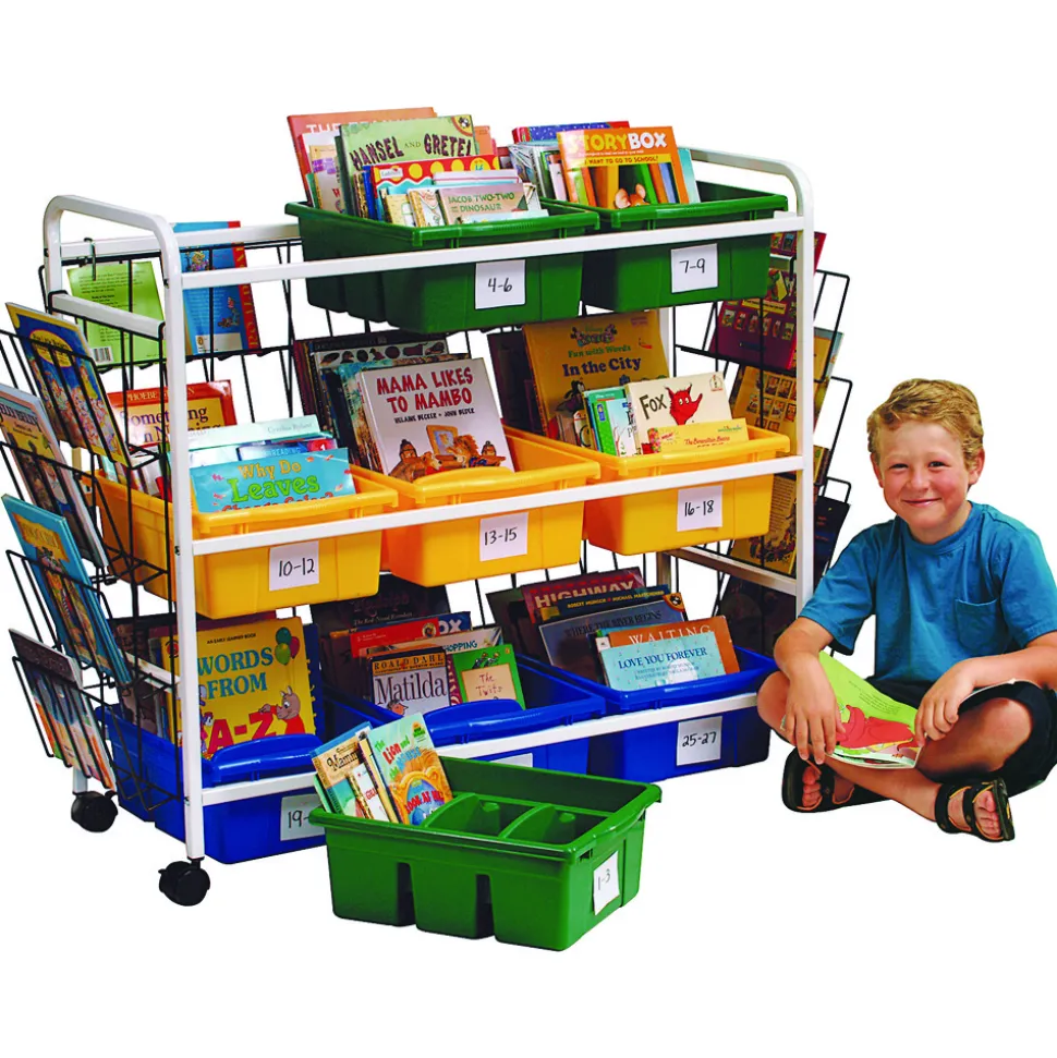 Deluxe Book Browser Cart with Tubs & Display Racks