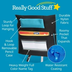 Deluxe Chair Pockets with Pencil Case - 6 Pack - Black/Turquoise