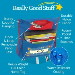 Deluxe Chair Pockets with Pencil Case - 6 Pack - Blue/Red