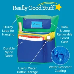 Deluxe Multi-Pocket Chair Pockets with Pencil Case and Water Bottle Holder - 6 Pack - Green/Blue