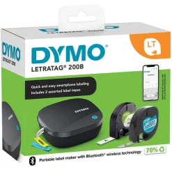 DYMO LetraTag® 200B Bluetooth Label Maker, Compact Label Printer, Connects Through Bluetooth Wireless Technology to iOS and Android, Includes 2 Assorted Label Tapes
