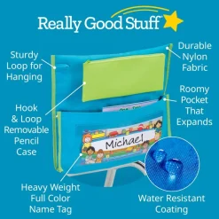 Early Childhood Deluxe Chair Pockets with Pencil Case- 6 Pack - Turquoise/Lime
