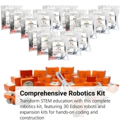 Edison Educational Robot Kit - Set of 30 Edison Robots with 15 Edison Expansion Construction Kits - STEAM Education - Robotics and Coding