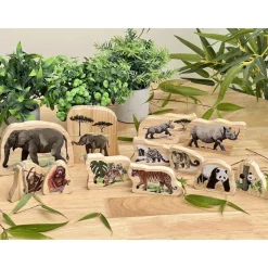 Endangered Animal Families Wood Characters - 12pcs