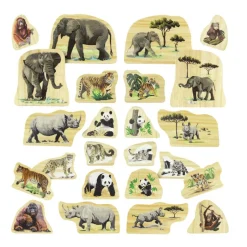 Endangered Animal Families Wood Characters - 12pcs