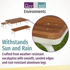 Environments® Outdoor Aluminum Picnic Table & 2 Benches
