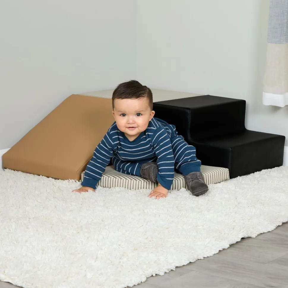 Environments® SoftStages® Modern Comfort Corner Climber - Almond, Black and Black Stripe