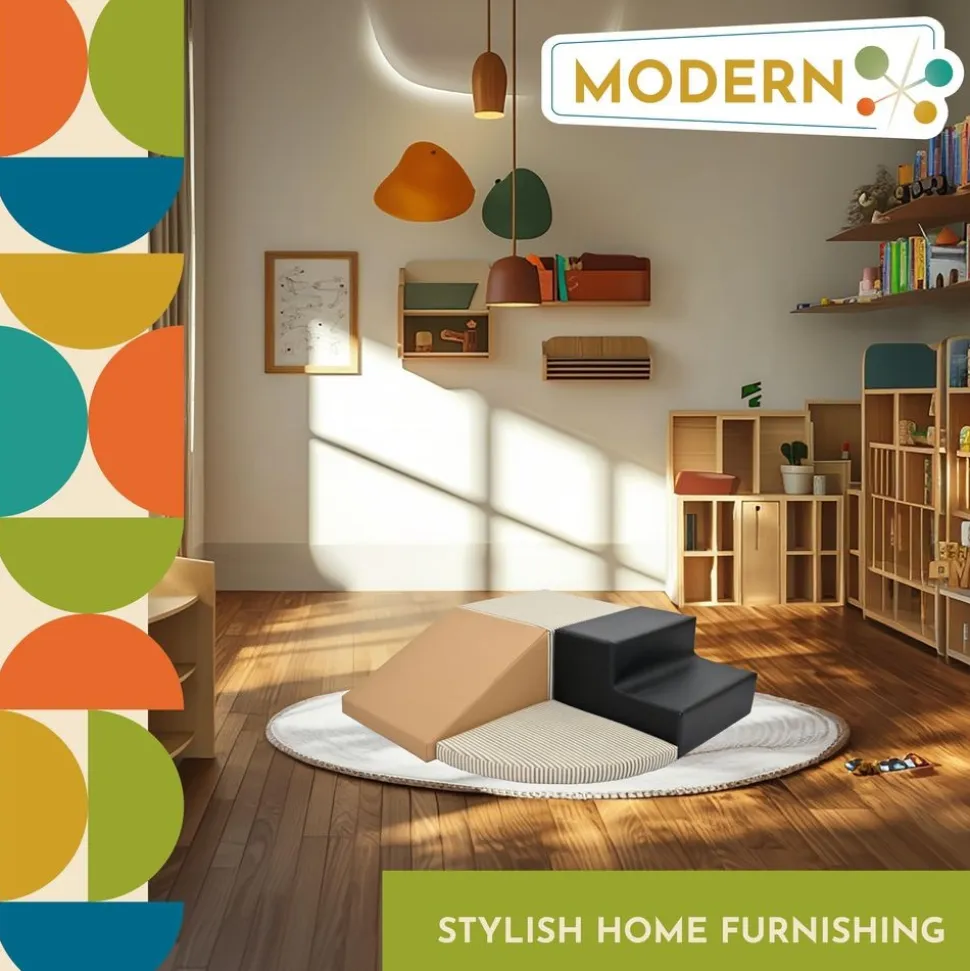 Environments® SoftStages® Modern Comfort Corner Climber - Almond, Black and Black Stripe