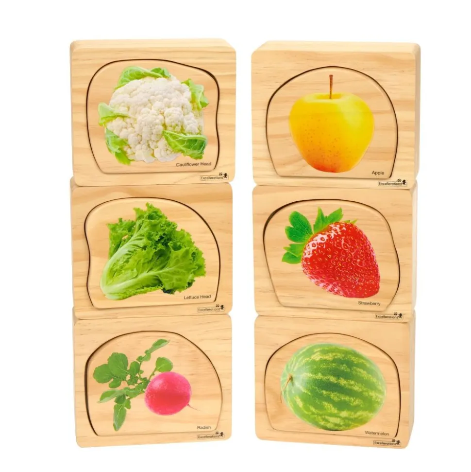 Excellerations® earlySTEM™ Life Cycle Nesting Puzzles - Fruit & Vegetable - Set of 6