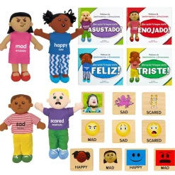 Excellerations® Emotions Spanish Books, Dolls and Blocks Kit 1 - 4 books 4 dolls 16 blocks