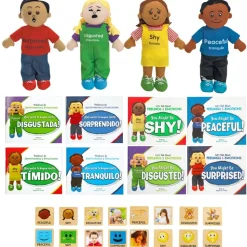 Excellerations® English & Spanish Emotions Books + Dolls + Blocks Kit 2 - 8 books 4 dolls 16 blocks