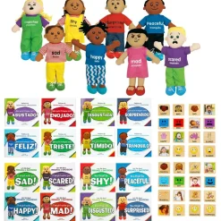 Excellerations® English & Spanish Emotions Books, Dolls, and Blocks Mega Kit - 16 books 8 dolls 32 blocks