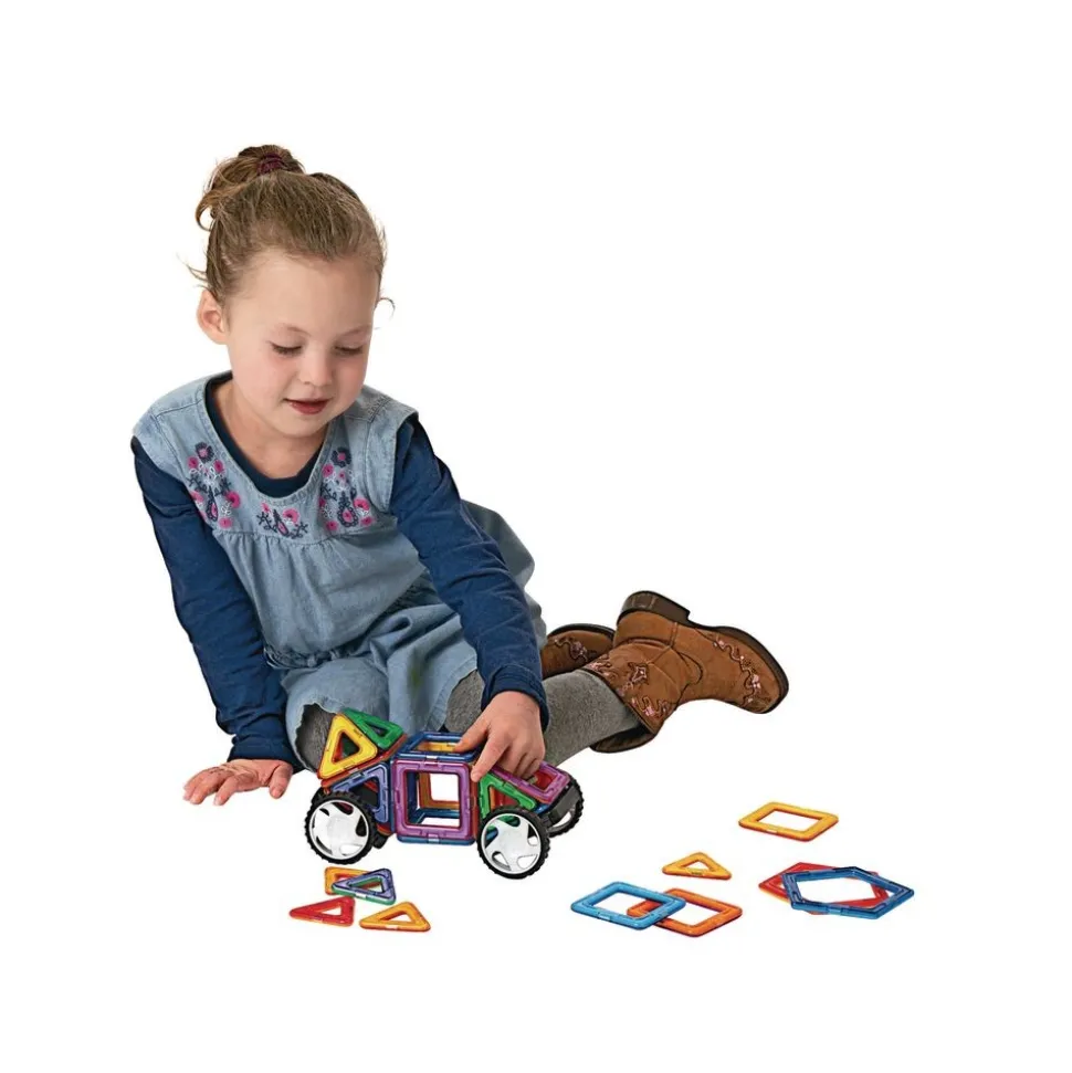 Excellerations® Magnetic Hinged Tiles with Wheeled Platforms STEM Construction Set - 66 Pieces