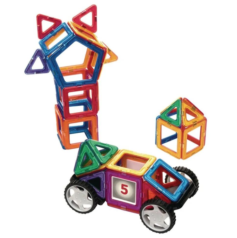 Excellerations® Magnetic Hinged Tiles with Wheeled Platforms STEM Construction Set - 66 Pieces