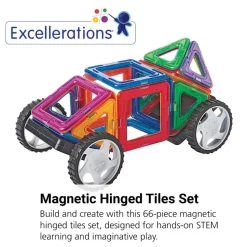 Excellerations® Magnetic Hinged Tiles with Wheeled Platforms STEM Construction Set - 66 Pieces
