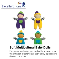 Excellerations® Multicultural Velour Soft Baby Dolls - Set of 4