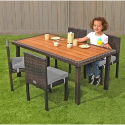 Excellerations® Outdoor Wicker Dining Set, 5-Piece Set with Table and 4 Chairs (Preschool Height)