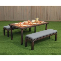 Excellerations® Outdoor Wicker Dining Set, 3-Piece Set with Table and 2 Benches (Preschool Height)