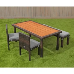 Excellerations® Outdoor Wicker Dining Set, 4-Piece Set with Table, Bench, and 2 Chairs (Preschool Height)