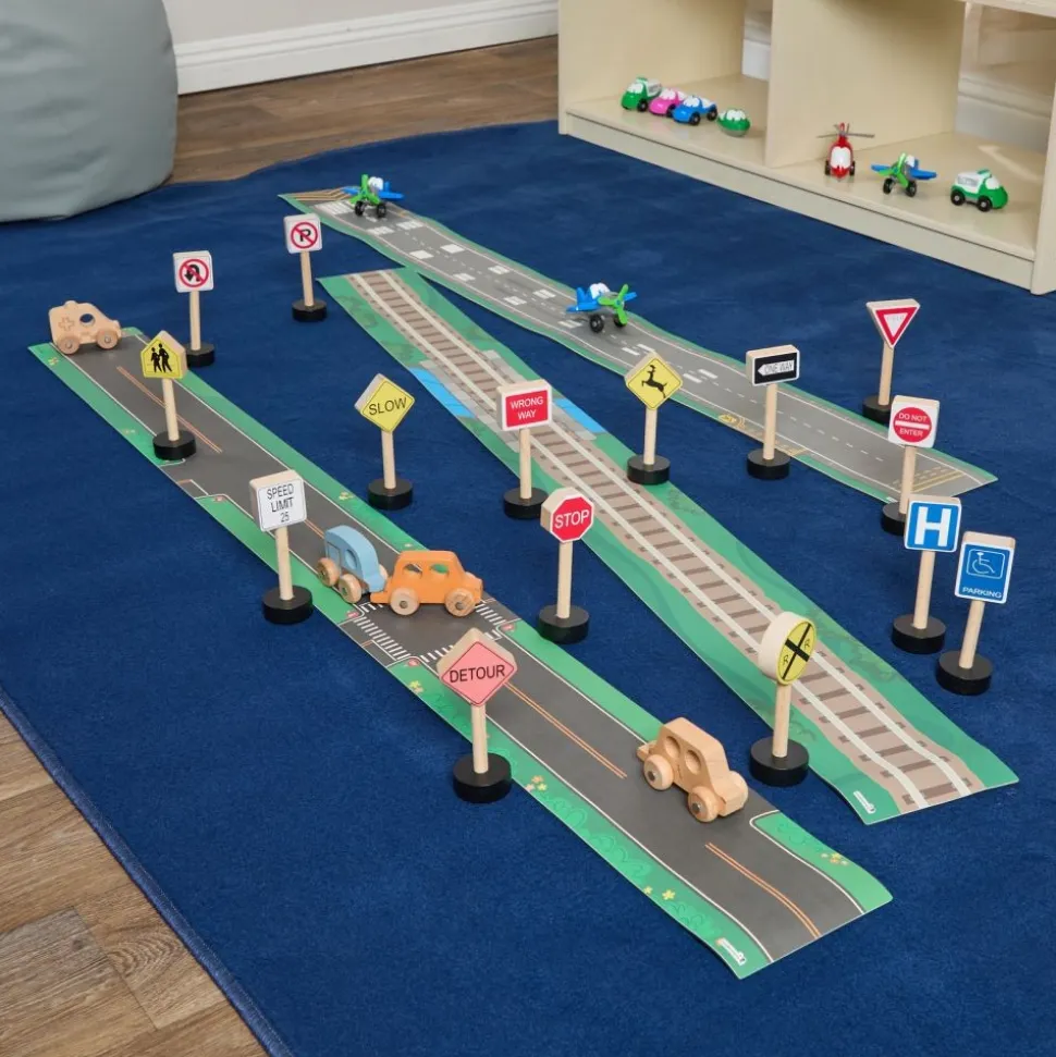 Excellerations® RouteRunner™ Roll Up Roadway Play Mats & Traffic Signs
