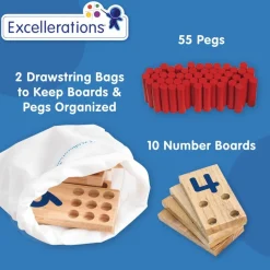 Excellerations® Sustainably Harvested Rubberwood Peg Number Boards