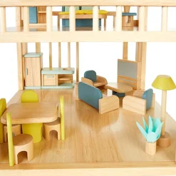 Excellerations® Wooden Deluxe Dollhouse - 28 Pieces - Natural