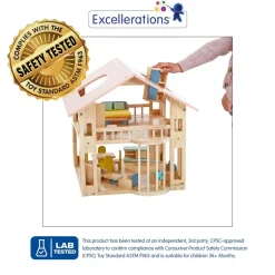 Excellerations® Wooden Deluxe Dollhouse - 28 Pieces - Natural