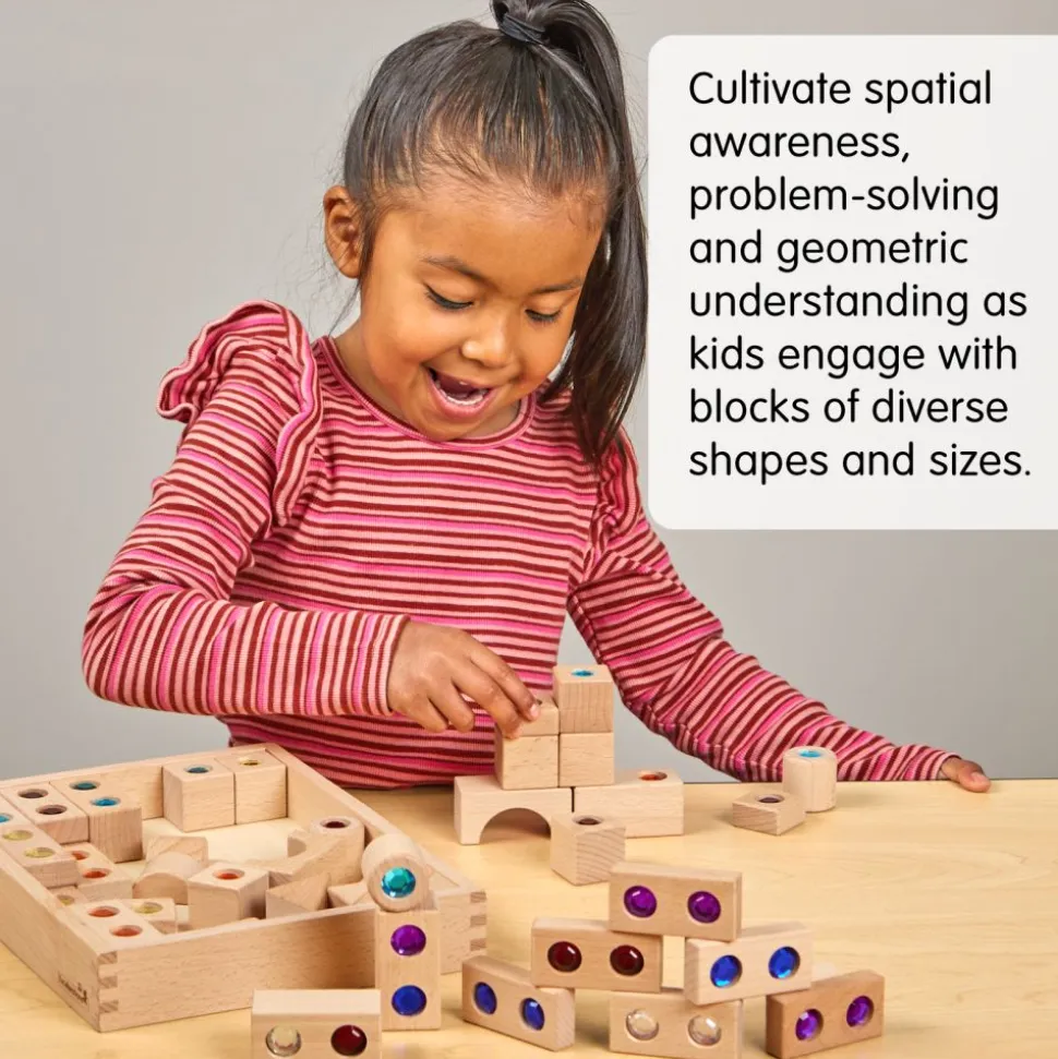 Excellerations® Wooden Gem Blocks - Set of 50 with Tray