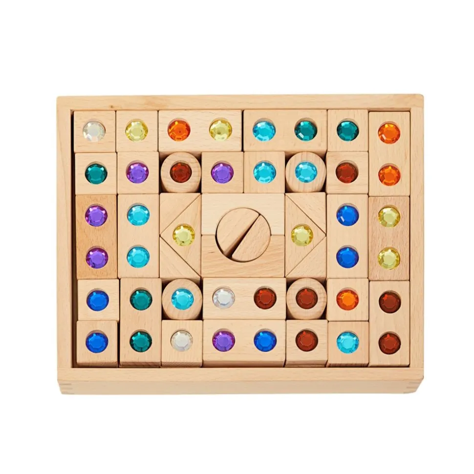 Excellerations® Wooden Gem Blocks - Set of 50 with Tray