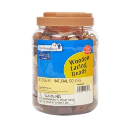 Excellerations® Wooden Natural Lacing Beads - 80 Pieces