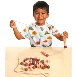 Excellerations® Wooden Natural Lacing Beads - 80 Pieces