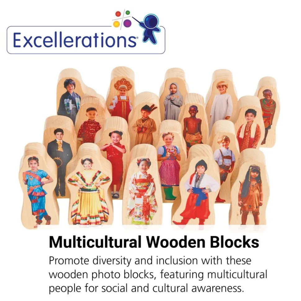 Excellerations® Wooden Photo Blocks Multicultural People Set of 18