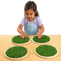 Excellerations® Wooden Sensory Grass Stepping Stones - Set of 4