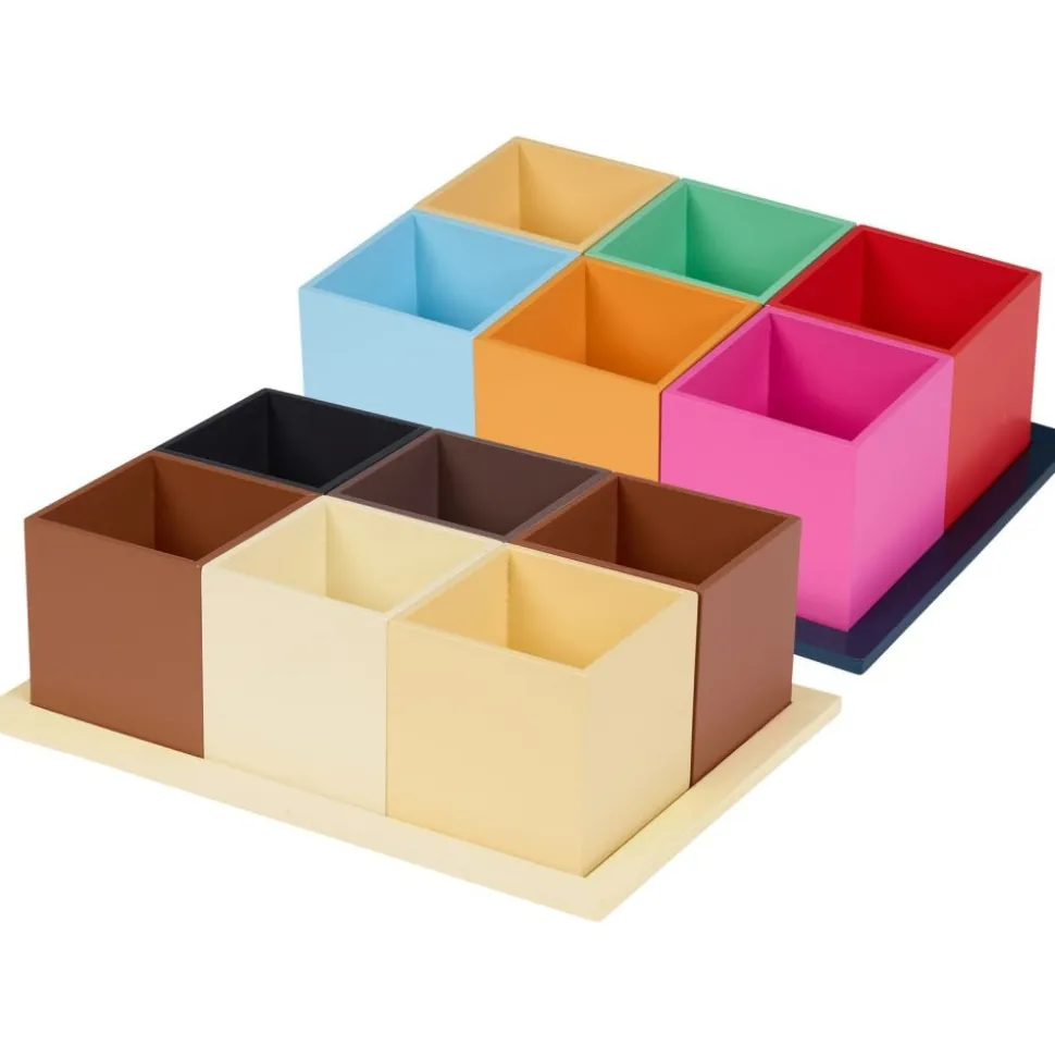 Excellerations® Wooden Sorting Boxes - Rainbow & Natural Colors - Set of 12 with Trays