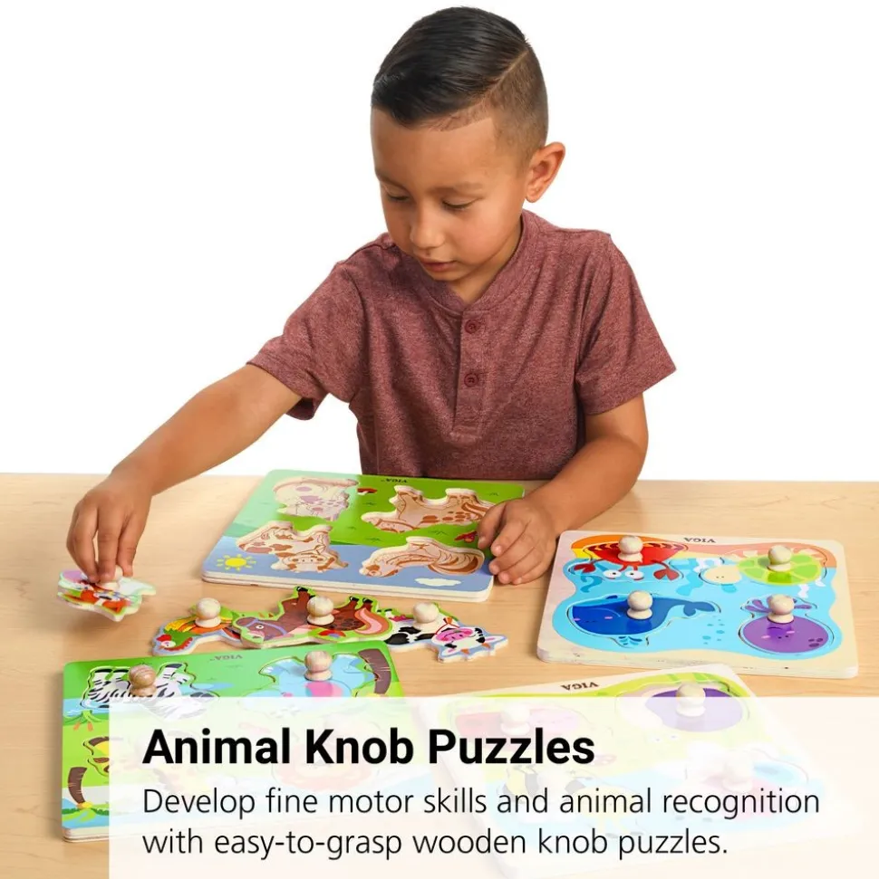 Flat Puzzle with Big Wooden Knob - Animal Set of 4