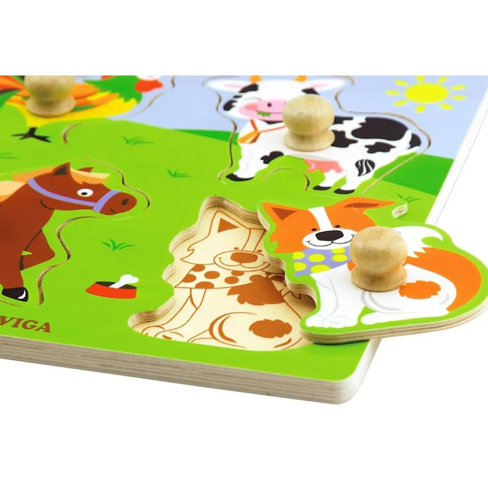 Flat Puzzle with Big Wooden Knob - Animal Set of 4