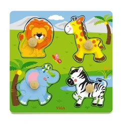 Flat Puzzle with Big Wooden Knob - Animal Set of 4