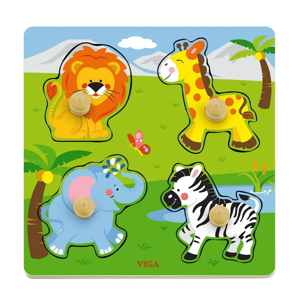 Flat Puzzle with Big Wooden Knob - Animal Set of 4