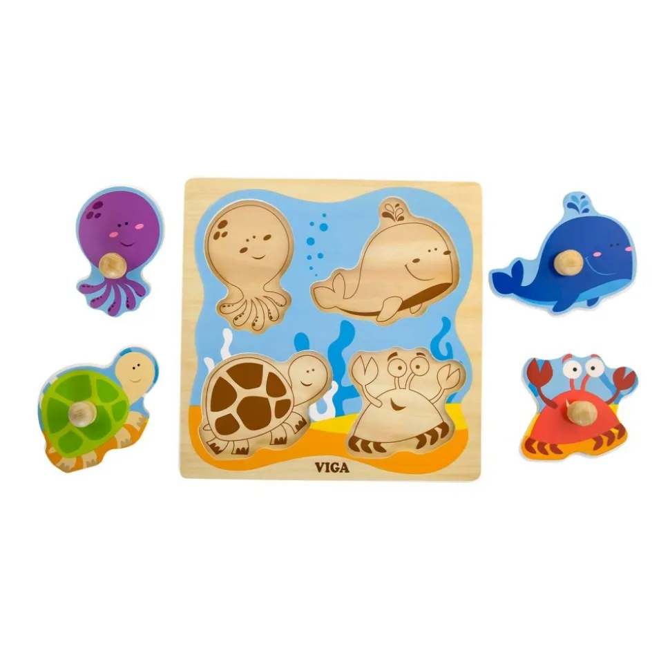 Flat Puzzle with Big Wooden Knob - Animal Set of 4