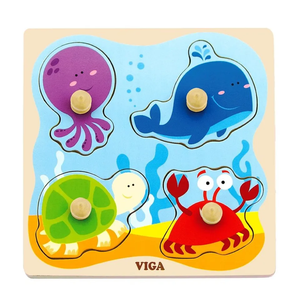 Flat Puzzle with Big Wooden Knob - Animal Set of 4