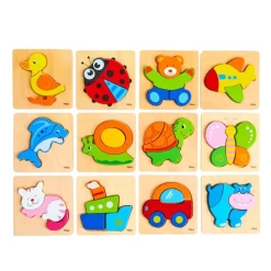 Handy Wooden Block Puzzles - 12 Piece Set with Storage Shelf