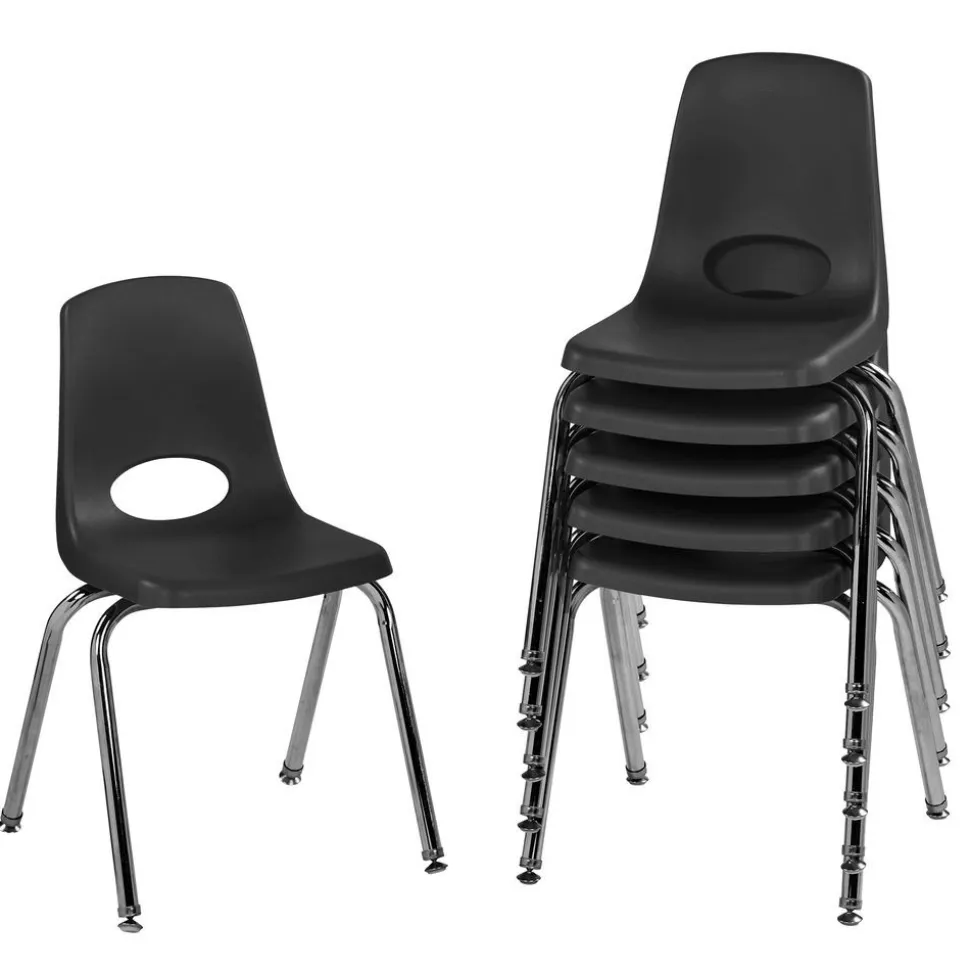 16in Black Stack Chair with Swivel Glides - 6 Pack