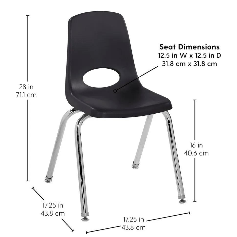 16in Black Stack Chair with Swivel Glides - 6 Pack