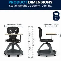 Laikyn Black Mobile Desk Chair with 360 Degree Tablet Rotation and Under Seat Storage Cubby